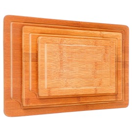 3 Packs Bamboo Cutting Board Set, Extra Thick Wooden Cutting Boards for Kitchen, Large Charcuterie Boards with Side Handles and Juice Groove, Organic Vegetable Butcher Blocks, Hardwood Kitchen Counter