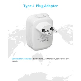 2 Pack Switzerland Plug Adapter,VINTAR Type J Adapter Switzerland with 1 USB C,3 USB Ports and 2 American Outlets, 6 in 1 Swiss Power Adapter for US to Switzerland, Liechtenstein, Rwanda