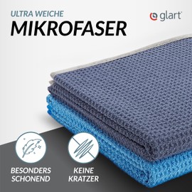 Glart Auto Trockentuch Waffeltuch - 2er Set - Premium Mikrofasertücher Auto extra saugstark - 70x40cm - Kratzfreies Trocknen vor Autopolitur & nach Felgenbürste - Mikrofaser Trockentuch – Blau