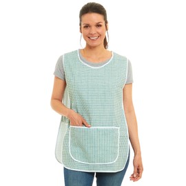Ladies Dogtooth Design With Piping Tabard Apron Overalls Front Pocket Stylish Tabards for Women Casual Aprons for Women to Use in Home Kitchen Restaurants Coffee Shops UK Made (L, Green)