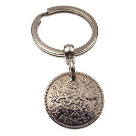 A Silver Dream 1955 Sixpence Coin Keyring 70th Birthday Anniversary Retirement His Hers Men Women