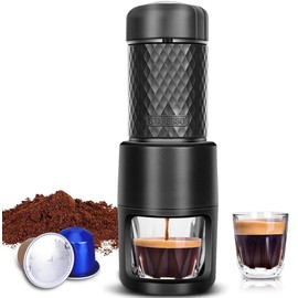 STARESSO Espressomaschine Tragbare Kaffeemaschine Manuelle Handpresso mit Espresso Kaffee Kapseln Cappuccino Quick Cold Brew Alles-in-Einem für zu Hause Büro Reisen Outdoor Camping