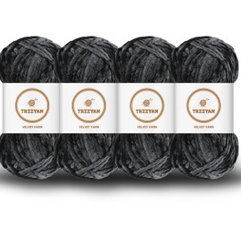 Trzzyan 4 skeins Soft Chenille Yarn Velvet Yarn Blanket Yarn for Knitting Fancy Yarn for Crochet Weaving DIY Bulky Weaving Crafts Making Blankets, Clothes, 3.5 Oz/Skein (4 skeins, Black)