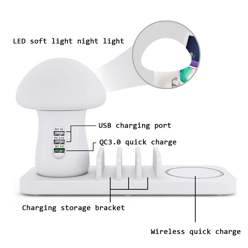 Mignova Mushroom 3-Port USB Hub Dock LED Lamp Desktop Charging