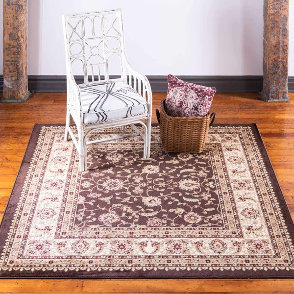 Unique Loom Voyage Collection Traditional Oriental Classic Intricate Design Area Rug, 4 ft, Brown/Ivory