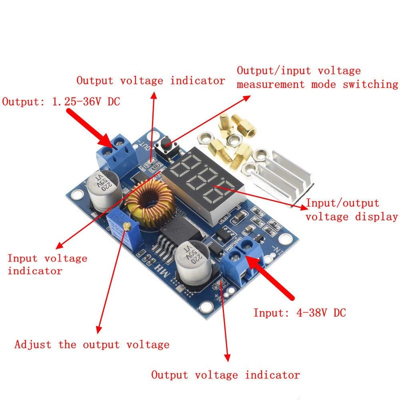 XL4015 Adjustable 5A 75W DC-DC Step Down Regulated Power Module