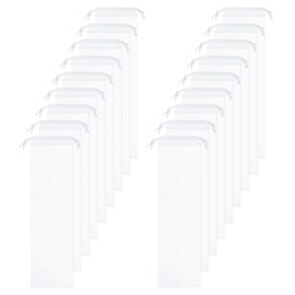 HARFINGTON 18pcs Umbrella Bags 24"x6.3" Wet Umbrella Sleeve Cover Reusable Folding Umbrella Storage Bag with Drawstring for Folding Travel Umbrellas, White