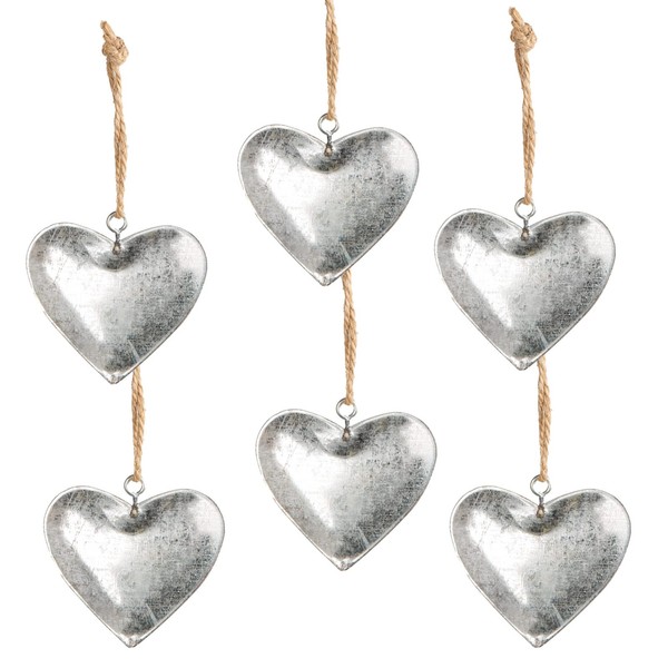 Logbuch-Verlag 6 Small Hearts Silver Christmas Hanging Heart Pendant Wedding Decoration Metal 5.5 cm New Year's Eve