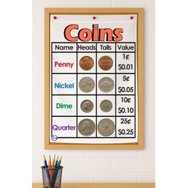 Kristie's Classroom U.S COIN VALUE Anchor Chart, Printed on FABRIC (23 X 35 INCHES)