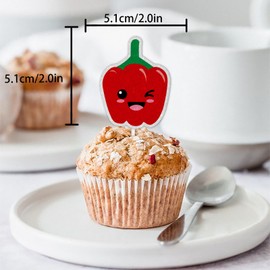 18pcs Red Glitter Dessert Cupcake Topper Traditional Fiesta Festival Mexican Food Vegetable Funny Cute Chili Theme Decor Supplies Baby Shower Boys Girls Happy Birthday Decorations