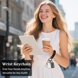 Hovmwey Stretchy Scrunchie Keychain Wristlet for Women Men Cute Key Chain Wrist Lanyard Strap for Car Keys ID Badges Wallet, Black+black Buckle, 5.31*0.98*0.39