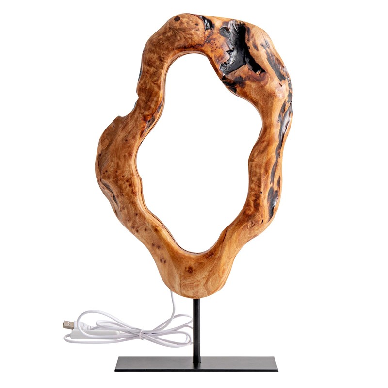LAPTAIN LED Wood Table Lamp, Irregular Bedside Lamp with Dimmable,