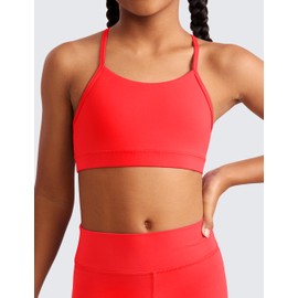 CRZ YOGA Butterluxe Girls Sports Bra - Spaghetti Strap Y Back Racerback for Teens Kids Training Yoga Comfort Crop Top Deep Red Small