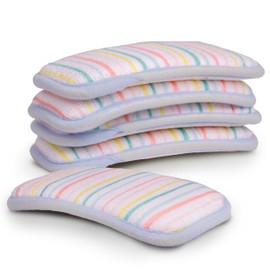 Simplified 5-Pack Scrub & Wipe 2-in-1 Dishwashing Sponges - Non-Abrasive Cleaning Sponges, Double-Sided - Safe for Dishes, Non-Stick Pans or Glassware, Absorbent Dish Sponges, Rainbow Stripe