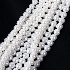 White Pearl Beads Bulk,600pcs 8mm Round Lvory Pearl Craft Beads Loose Spacer Beads with Holes for Bracelets Necklaces Jewelry Making Crafts Decorations and Vase Fillers