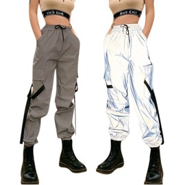 RARITYUS Men Women Rave Reflective Pants with Pocket Sport Joggers Casual Sport Pants Track Trousers Sweatpants Party Festival