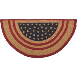 VHC Brands Liberty Stars Flag Jute Rug, Half Circle 16.5x33, Red