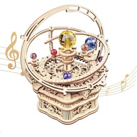 Robotime Wooden 3D Mechanical Astronomy Music Box, Laser Cut Wooden Puzzle Craft Sets, DIY Toy Gift for Teenagers & Adults