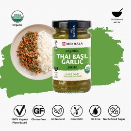 Mekhala Organic Thai Basil Garlic Paste. VEGAN. GLUTEN-FREE. NO ADDED SUGAR. Versatile. No Heat (3.53oz)