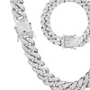 2Pcs Cuban Link Chain Rhinestone Necklace Bracelet Set Gift for