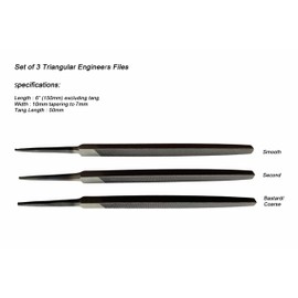 Proops Brothers Set of 3 Engineers Files, 6" 150mm Triangular, Smooth, 2nd Cut, Bastard Cut. (F9972) Free UK Postage