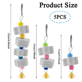 Auswalar 5PCS Bird Teeth Grinding Chew Treats Toy, with Bell Beak Grinding Stones Toys Parrot Cages Training Hanging Chew Toys Bird Cage Accessories for Parakeets Lovebirds