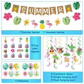 AFYHH Hawaiian Tropical Summer Decorations - Hawaiian Party Hanging Swirl Decorations Hawaiian Bunting Banners Balloons Summer Holiday Beach Aloha Garden Party Decorations Home Decor