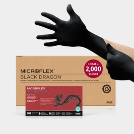 Microflex Black Dragon BD-100L 6mil Disposable Latex Gloves w/Full Texture for Food Processing, Automotive - Medium, Black (Case of 2000)