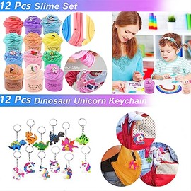 Vomkela Vomkela Mitgebsel Kindergeburtstag Gastgeschenke Dino Einhorn Geburtstagsdeko,96 Stück Mitbringsel Schatztruhe Gartenspiele für Mädchen Jungen Kinder,Party Spielzeug Set für Slime (Stil 1)