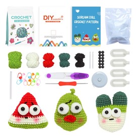 DetFinns Crochet Kit for Beginners, Squish Crochet Starter Kits with Step-by-Step Video Tutorials, DIY Craft Kits Amigurumi Knitting Supplies, Easy Knitting Kit Vegetable Friends (40%+ Yarn)