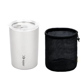 SILVERANT Titanium Ultralight 400ml/14 fl oz Double Wall Coffee Cup with Titanium Straw & Drawstring Case