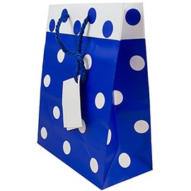 JAM Paper Gift Bags with Rope Handles - Medium - 8 x 10 x 4 - Blue & White Polka Dot Matte - Sold Individually
