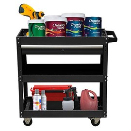 Rolling 3-Tier Tool Cart,330 lb Capacity Service Utility Cart,Metal Tool Storage Cart with Lock Sliding Drawers,Tool Organizer on Wheels (Black)