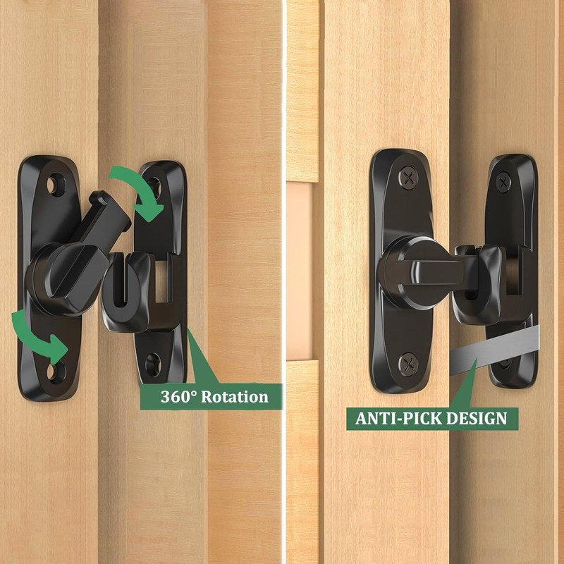 2 Pack Barn Door Lock, 90/180 Degree Gate Latches, Zinc