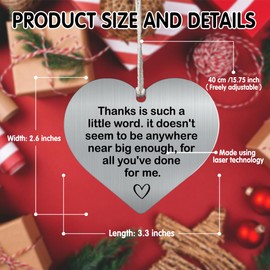 XQLZY Thanks is Such A Little Word It Doesn't Seem to Be Anywhere Near Big Enough for All You've Done for Me Stainless Steel Love Rear View Mirror Car Charm, Thank You Gifts for Friend Bestie