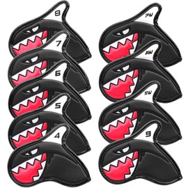 SHABIER Black 9pcs Golf Iron Head Covers Magnic Closure with Shark Design Iron Headovers Wedges Covers 4-9 ASP