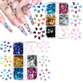 XINSHEYE Nail Parts, Nail Decoration Parts, Butterfly x 1, Star x 1, Glitter Nail Case, Nail Art, Self Nail Decoration, Accessories