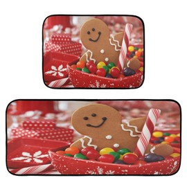 Eionryn Christmas Gingerbread Man Kitchen Mats Winter Xmas Candy Cane Kitchen Rugs Laundry Rug Non Slip Kitchen Floor Mats Set of 2