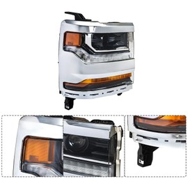 labwork 1PC Headlight Assembly Chrome Housing Replacement for Silverado 1500 2016-2018 HID with DRL Passenger Side RH 84356947 GM2503445