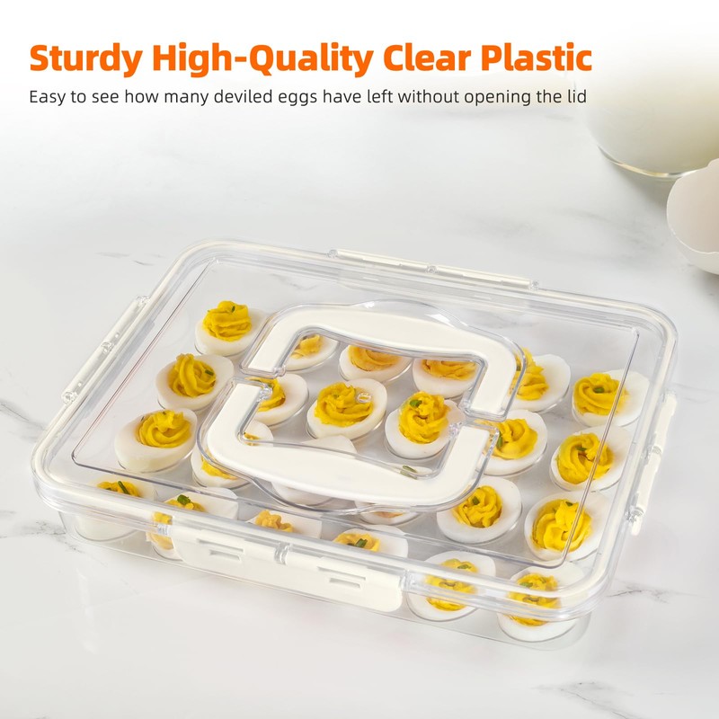 MesRosa Deviled Egg Containers with Lid and Handle, Durable Clear