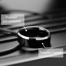 LerchPhi 8mm Black Tungsten Ring for Men Wedding Bands High Polished Bevelled Edge Comfort Fit Size 6-16