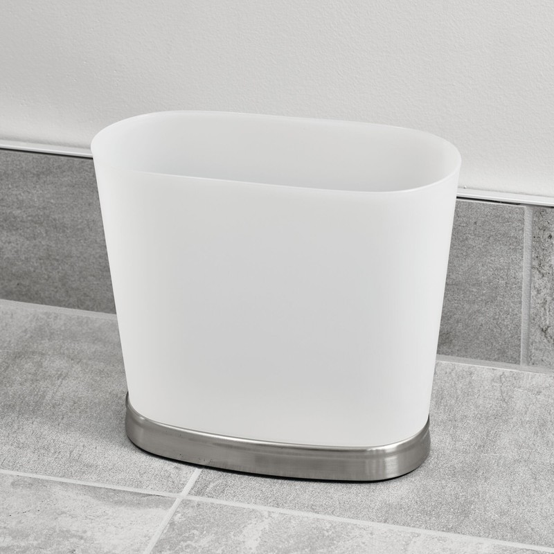 iDesign Small Bathroom Trash Can-Set of 2-Frost/Brushed Nickel Gina Oval
