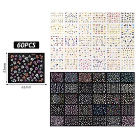 30 Kleine Blumenaufkleber Und 30 Schmetterlingsaufkleber, Farbenfrohe 3D -Nagelaufkleber, Glitzernageldekoration, Wasserdichte Nagelaufkleber.