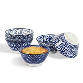 Selamica Ceramic 3.5 inch Mini Bowl Set, 4 oz Dipping Bowls for Snack Side Dishes Condiment, Microwave Oven Dishwasher Safe, Set of 6, Vintage Blue