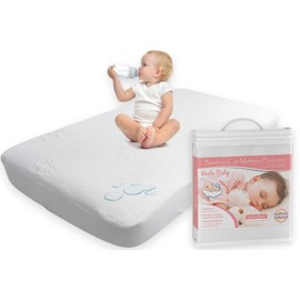 Premium Cot Mattress Protector 60 x 120 cm Noiseless Waterproof Pad Cover Fitted Sheet Natural Bamboo Silent Topper for Infant and Toddler Cot Baby Bed