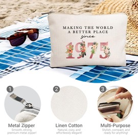 50th Birthday Gift for Women, Makeup Bag for Her, Wife, Mom, Sister, Bestie, Mother’s Day Gifts, 50 Years Old Gift Ideas, Born in 1975 Gift, Funny 50th Cosmetic Travel Bag (Year 1975)