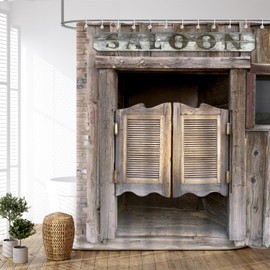 Western Rustic Barndoor Shower Curtain for Bathroom, Vintage West Cowboy Saloon Barn Door Fabric Stall Shower Curtains Set, Farmhouse Country Bathroom Accessories Decor with Hooks 72X72 Inch