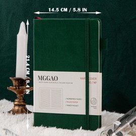 MGGAO A5 Ruled Journal 100gsm Lined Thick Paper with 188 Numbered Pages, Premium Leather Hardcover Notebook for Personal Writing, Study, Office, Travel Recording