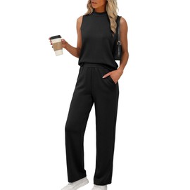 XIEERDUO 2 Piece Sets for Women Beach Vacation Clothes Summer Outfits Luxury Fashion Lounge Matching Sets Women Clothing Travel Track Suits Mock Neck Black L