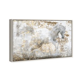 Country Farmhouse Canvas Print Painting Animal Wall Art 'Running Horse' Champagne Framed Canvas Rustic Home Décor 24x16 in White, Gold by Oliver Gal